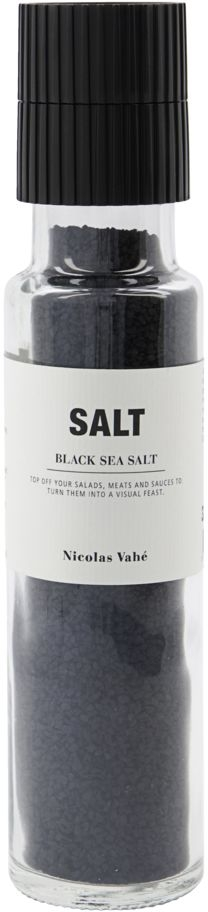 Saltkværn   Nicolas Vahé Salt Black  Havsalt Med Aktivt Kul  Keramisk Kværn  Glasflaske ø5   H23 Cm