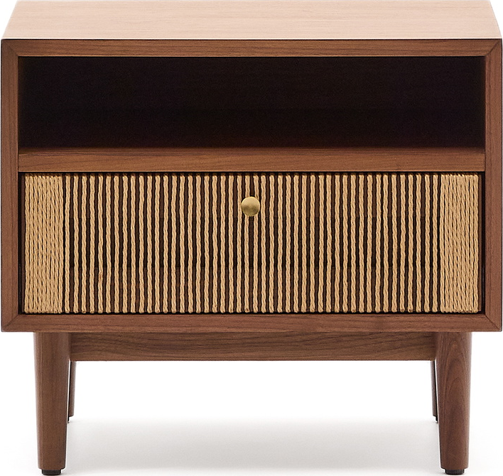Sengebord Kave Home Elan Natbord Valnøddetræ Skuffe Hylde H45xb51xd41 Cm