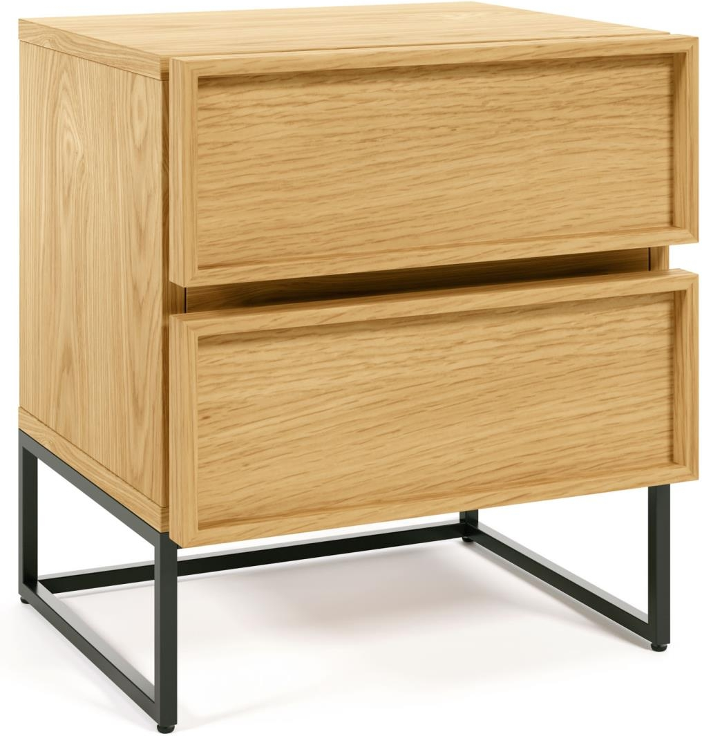 Sengebord Kave Home Taiana Naturfinér Med Skuffer Og Pulverlakerede Metalben H51ã B42ã L45 Cm