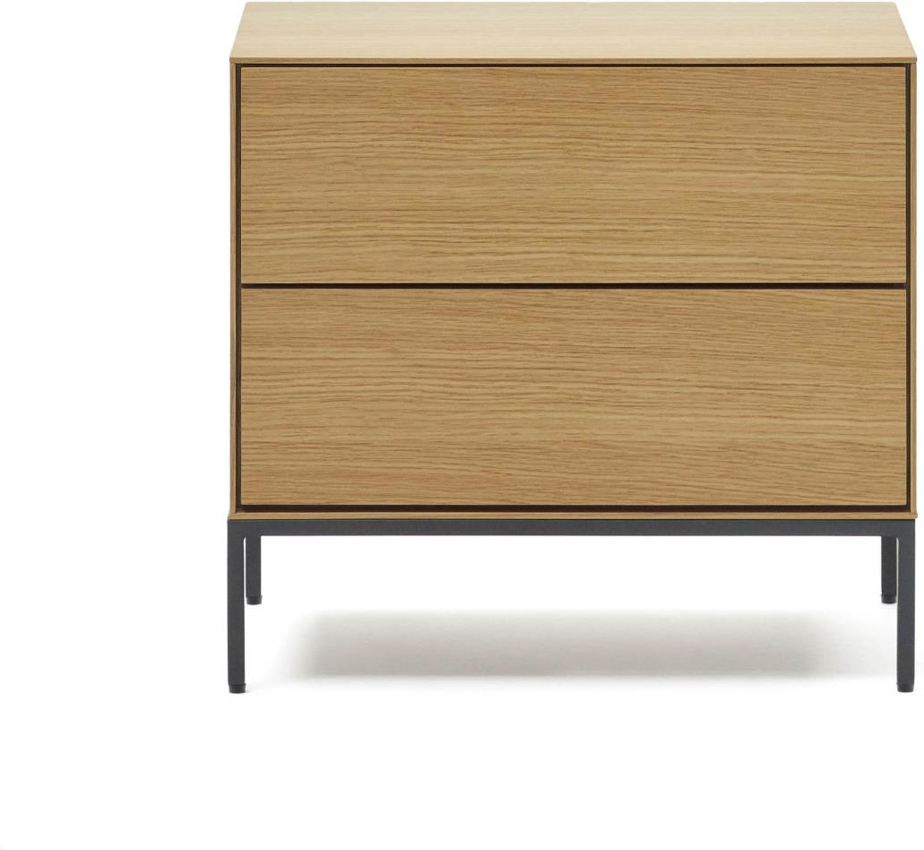 Sengebord Nattebord Kave Home Vedrana Egetræsfinér Og Stål H55xb40xl60 Cm Naturlig Sort