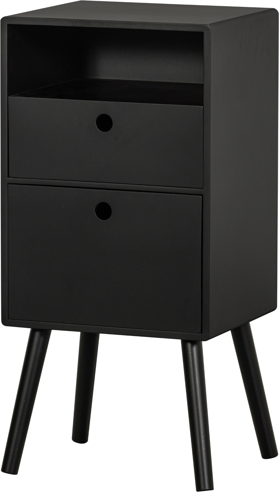 Sengebord Woood Collection Ozzy Sort H75xb36xd30 Cm Med   Skuffer Og åbent Rum
