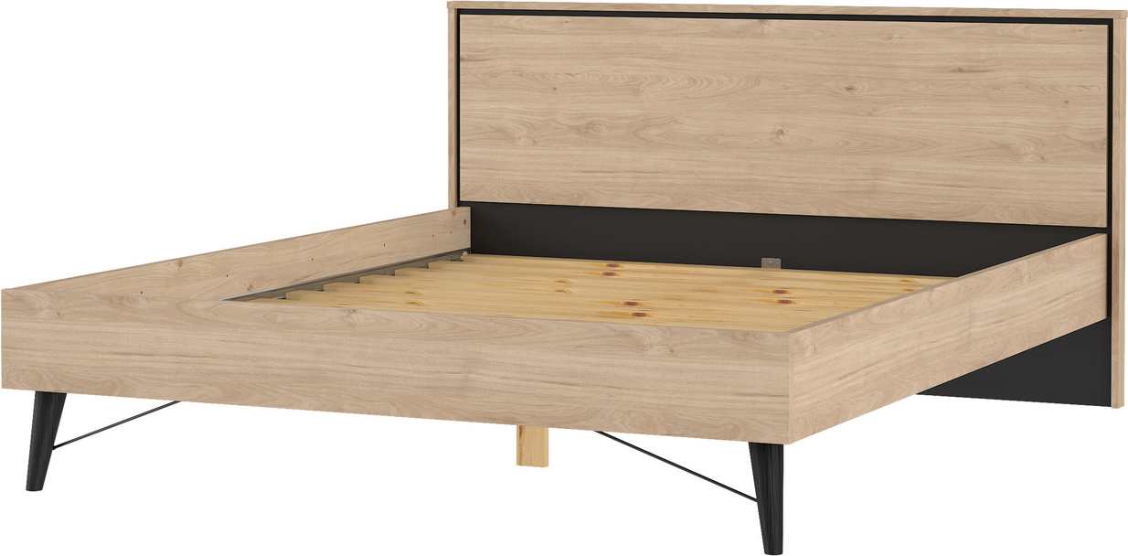 Sengeramme Til Dobbeltseng Vesterholm Askø 160x200 Cm Med Lamelbund  Spånplade  Malede Metalben  Jackson Hickory