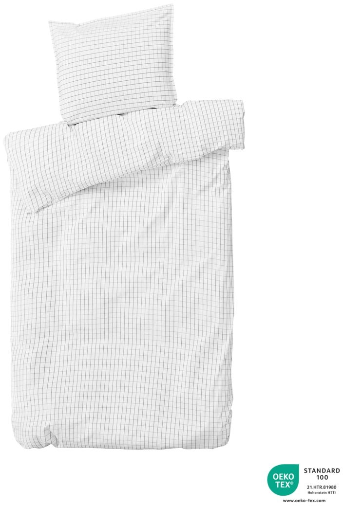 Sengesæt Bynord Erika Dynebetræk Og Pudebetræk 135ã 200  80ã 80 Cm økologisk Bomuld Percale Snow    Coal