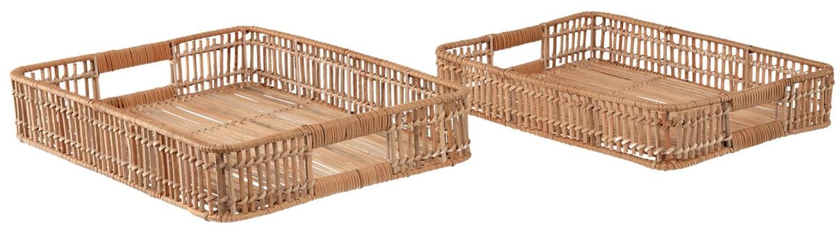 Serveringsbakke Sæt Kave Home Coleenn 41 30 Cm Håndflettet Rattan Natur Stk