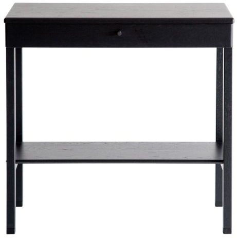 Elegant sidebord i sortbejdset egetræ med skuffe og hylde