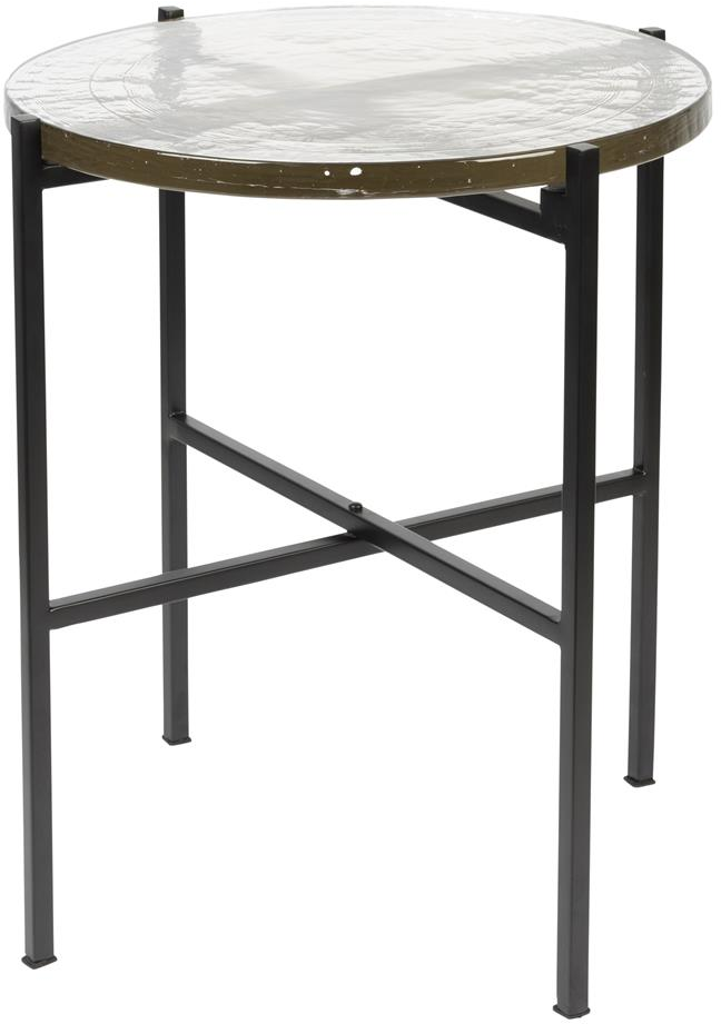 Elegant Vidrio Sidebord med Glasplade og Jernbase - Offwhite