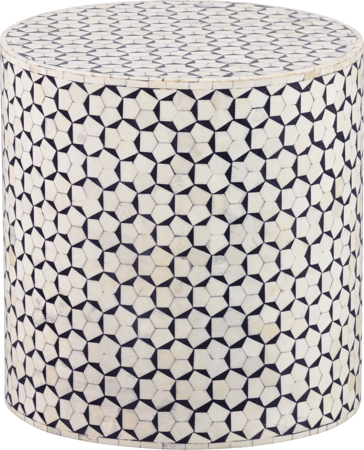 Sidebord Sofabord Woood Collection Neva ø37 H40 Cm Sort Hvid Knogleinlay