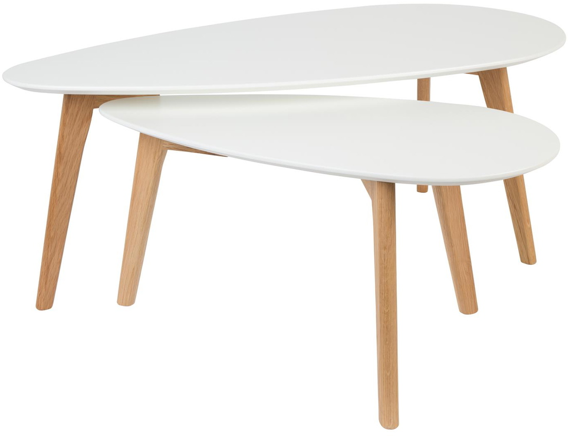 Elegant Ovalt Sidebord Sæt i Offwhite Træ - Studio White
