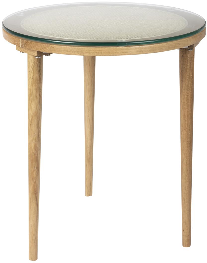 Elegant Haru Sidebord med Glasplade – Mørk Sand Ø45 cm