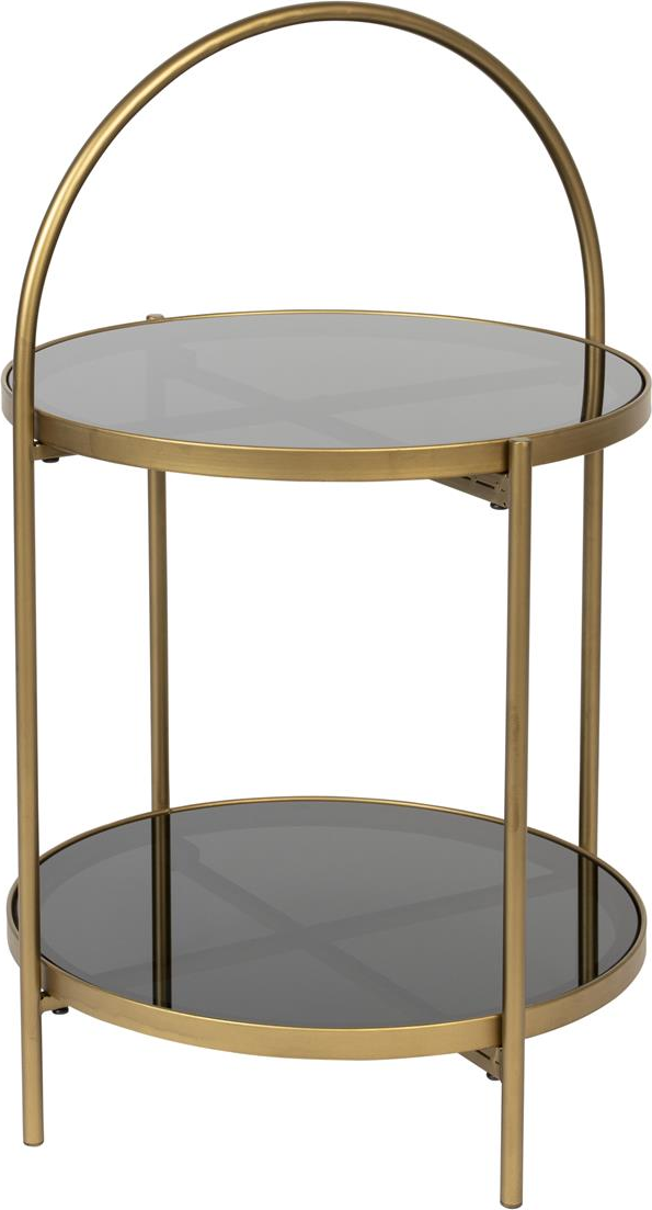 Elegant Sidebord i Stengrå Glas med Guldfinish