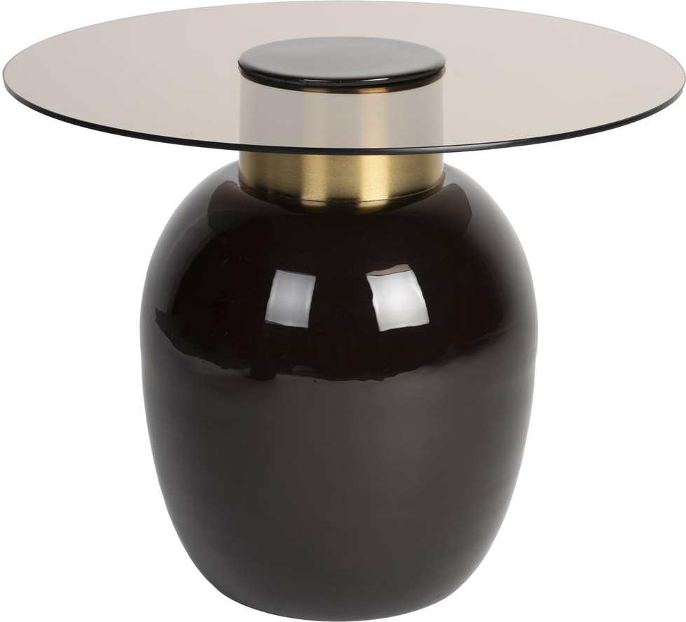 Elegant Lysgrå Sidebord med Gulddetalje og Jernstel