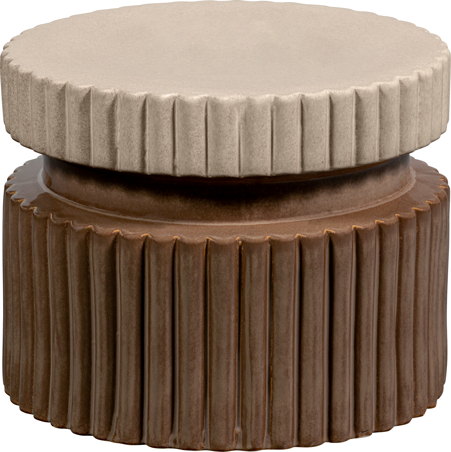 Sidebord Woood Geer i Solbrun Glaseret Keramik - Stilfuld Elegance