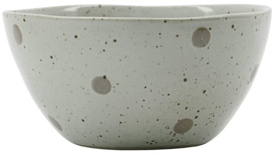 Skål House Doctor Dots ø12 Cm Stentøj Hvid Med Grønne Prikker Morgenmads- Og Snackskål