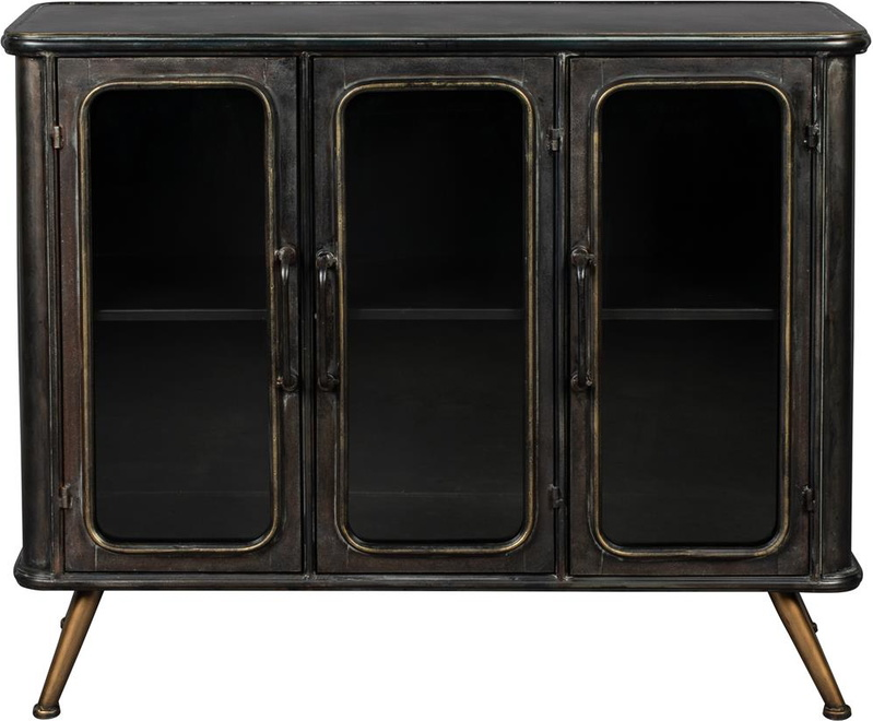 Skænk Dutchbone Denza 80x100x37 Cm Kulsort Pulverlakeret Jern Med Glasdøre Og Guldfarvede Ben