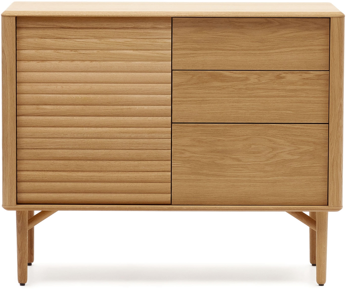 Skænk Kave Home Lenon Massiv Eg Eg Finér Natur Moderne Nordisk Design Med Låge Og Skuffer