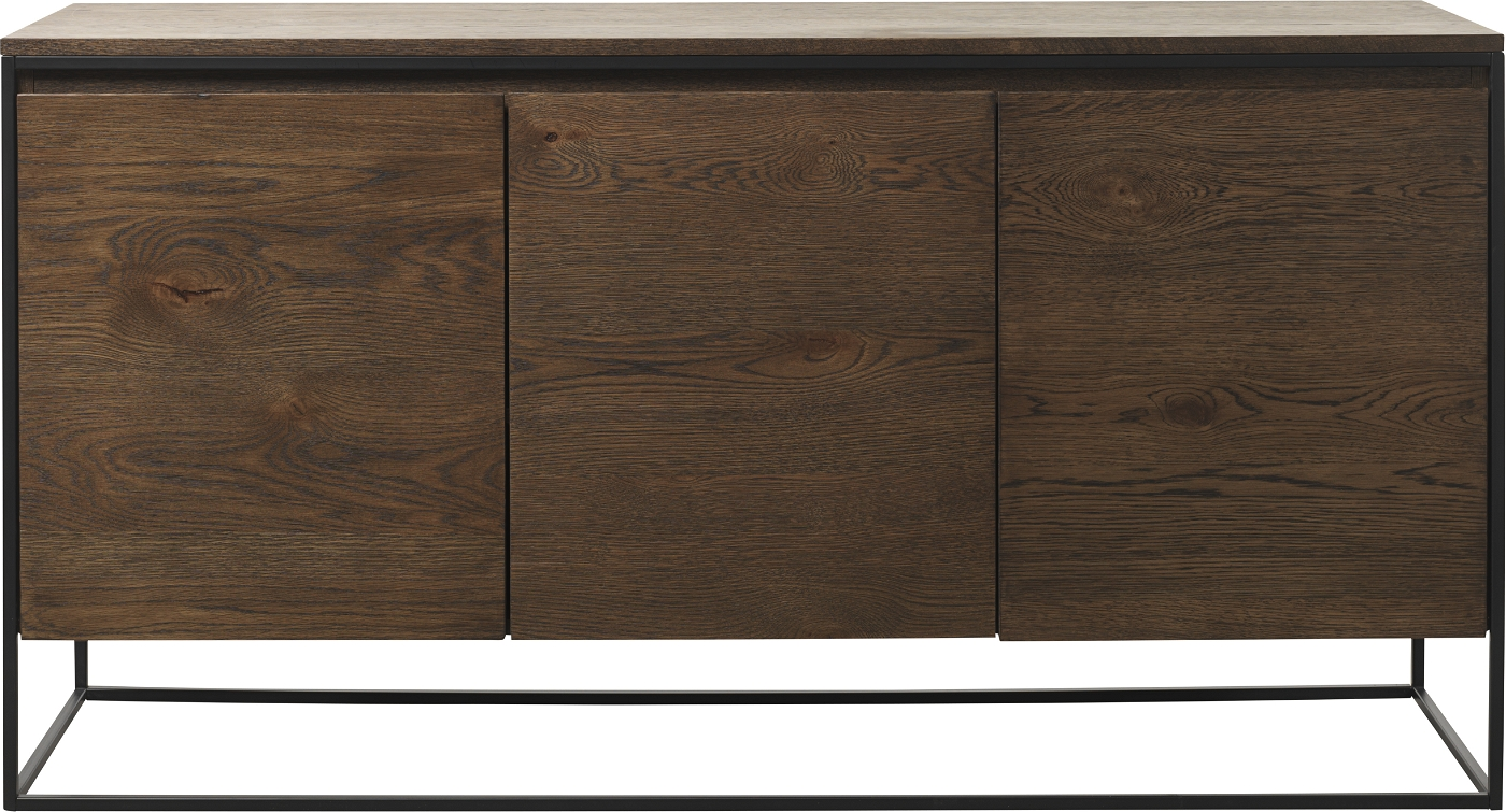 Skænk Nordique Design Rivoli    Røget Egetræ   Sort Metalstel    Døre    Skuffe  155x45x80 Cm