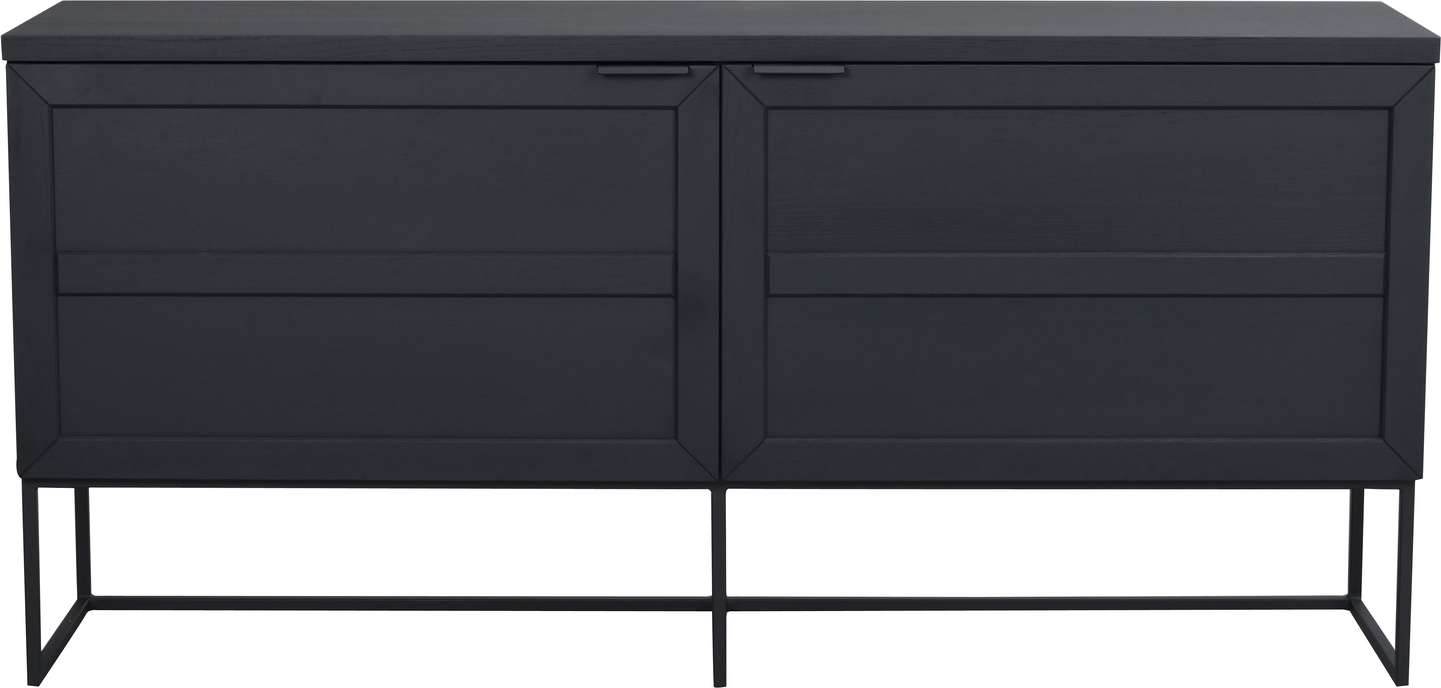 Skænk Rowico Everett Fsc-certificeret   Sort Lakeret Massivt Egetræ Med Børstet Ståloverflade Og Slanke Metalben 160x41x75 Cm