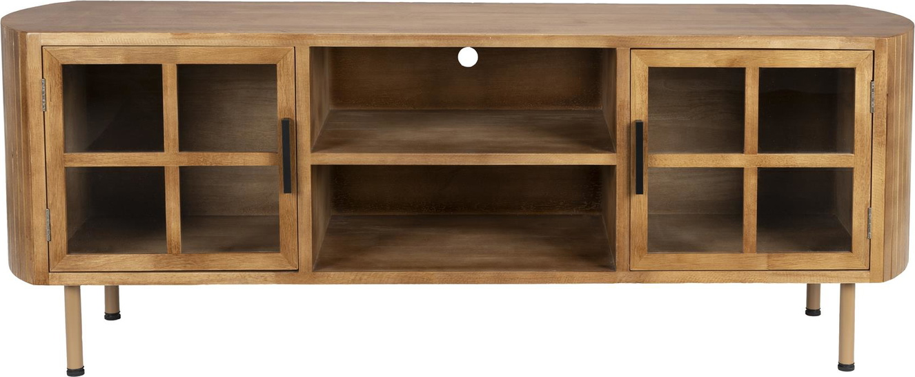 Skænk Sideboard Studio White Yaz   Mørkebrun Gummitræ Med Glasdøre Lamel-design 150x38x55cm
