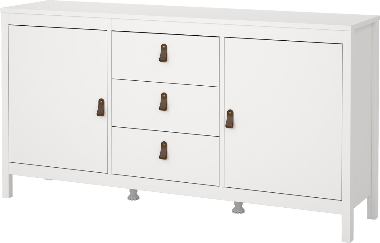 Skænk Sideboard Vesterholm Lunor    Låger   Skuffer  Hvid  Med Lædergreb  Fsc-træ  Vægmonteret  B151ã D38ã H80 Cm