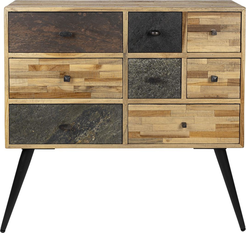 Skænk Studio White San Taupe Teak Stål   Skuffer H89xb90xd31 Cm