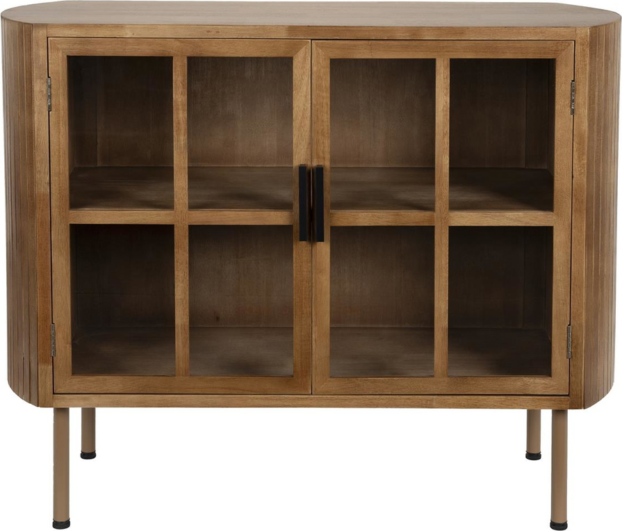 Skænk Studio White Yaz   Gummitræ Mørkebrun Med Glasdøre Og Lameller H80ã B100ã D38 Cm