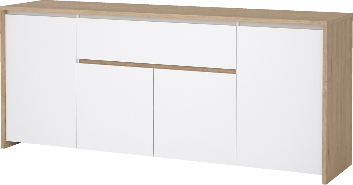 Skænk Vesterholm Next  Jackson Hickory Top   Hvid Højglans  197x48x83   Cm    Døre     Skuffe