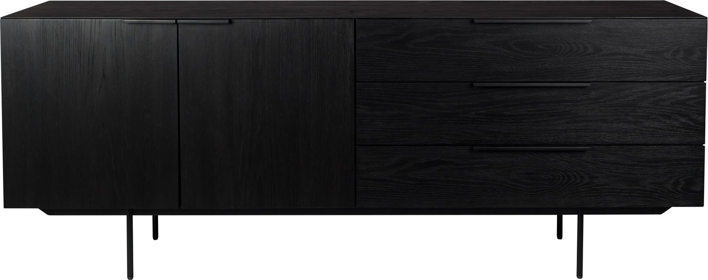 Skænk Zuiver Travis Mid-century Modern Kulsort Egefiner Og Sort Pulverlakeret Stål H70 5x180x45 Cm