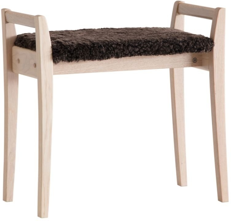 Elegant Hvidolieret Egetræ Skammel med Fåreskind