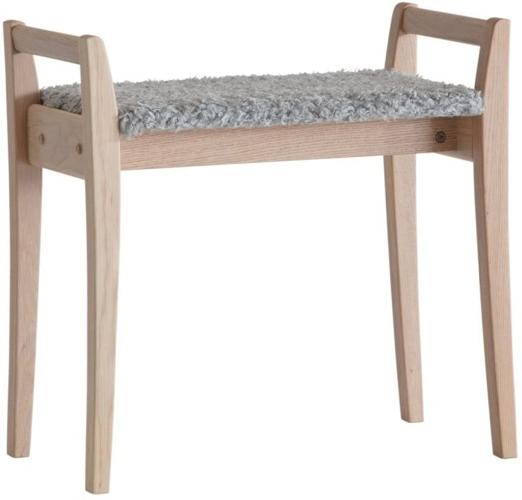 Elegant Skammel i Hvidolieret Egetræ med Fåreskind