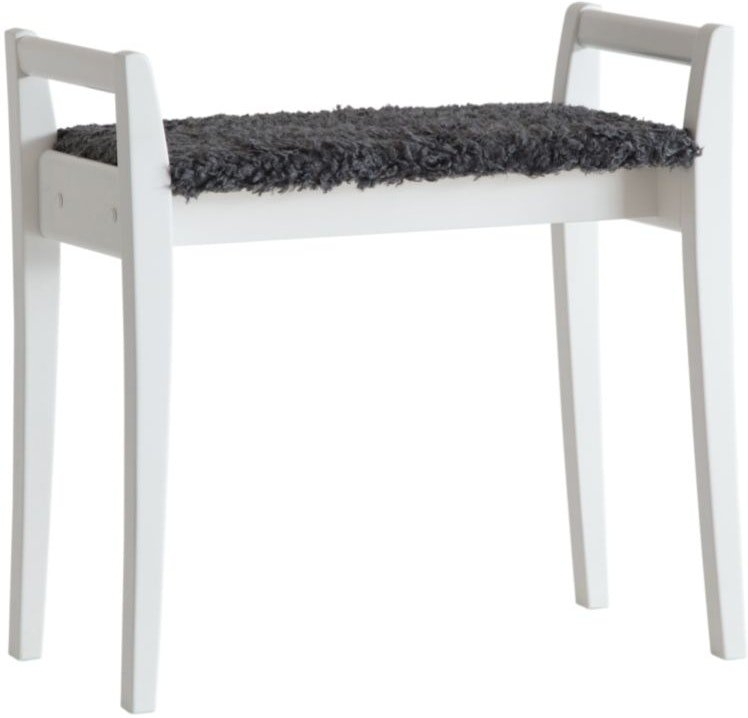 Elegant Hvid Skammel med Mørkegrå Fåreskind – Stilfuld Design