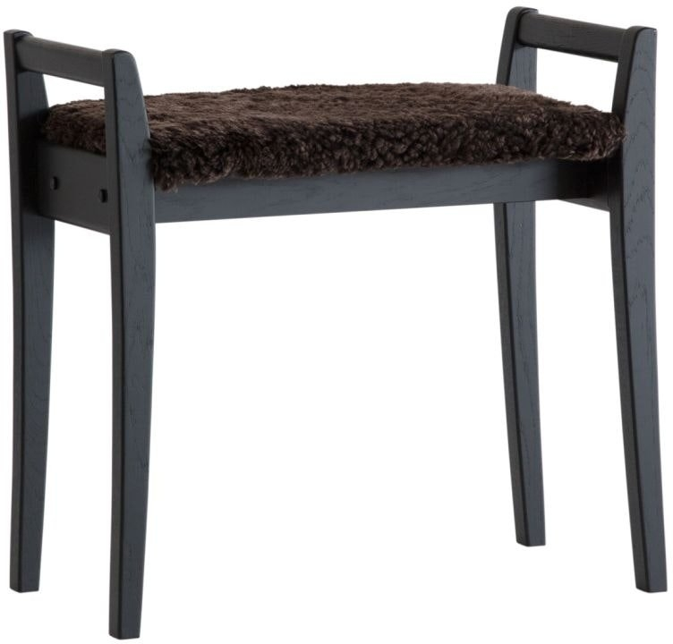 Elegant Meja Skammel i Sortbejdset Egetræ med Fåreskind