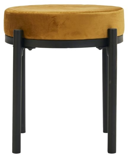 Skammel Taburet House Doctor Lao Polyestervelour Mørk Oliven ø40   H45 Cm