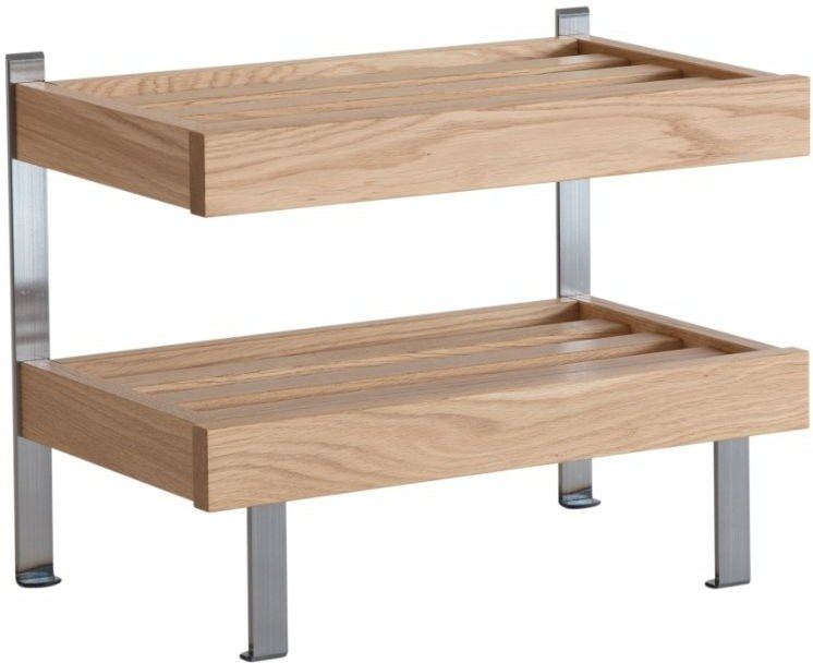 Elegant skohylde i hvidolieret egetræ med metalben