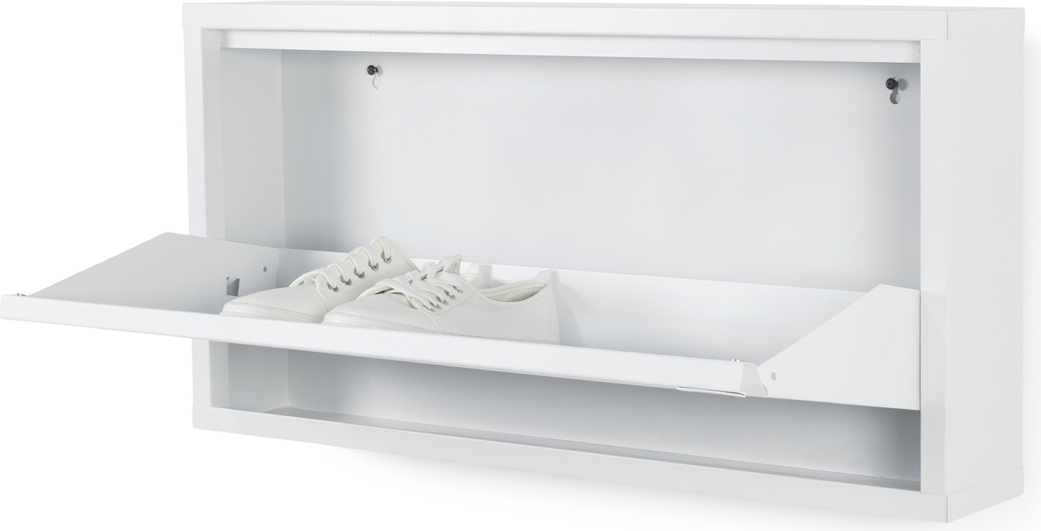 Skoskab Spinder Design Billy   Vægmonteret Skoreol Med Skuffe Hvid Pulverlakeret Stål H37 5ã B75ã D12   Cm Magnetisk Soft-close