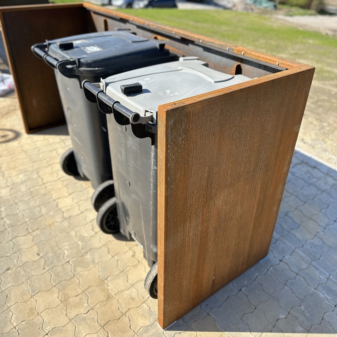 Skraldespandsskjuler   Cortenstål H112   D75   B80 Cm