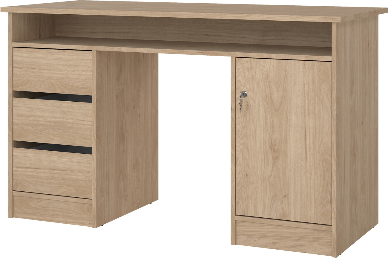 Skrivebord Arbejdsbord Vesterholm Function Plus  Jackson Hickory  Kompakt B126 D55 H75   Cm  Låsbart Skab  Fsc-træ