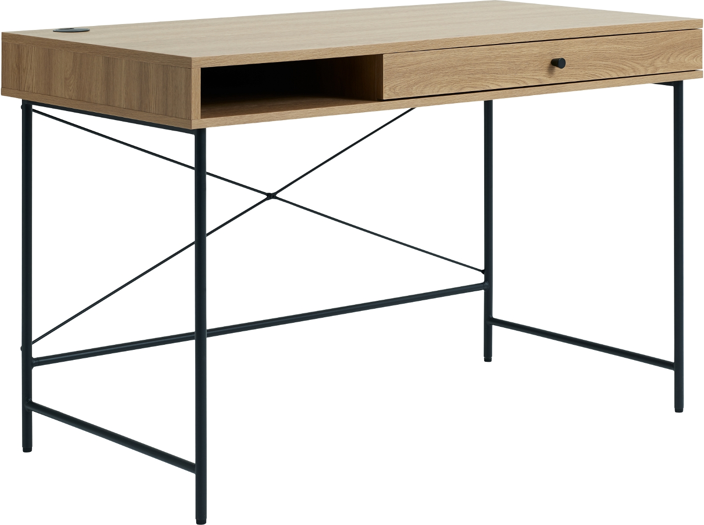 Skrivebord Nordique Design Pensacola   Egetræ Og Rattan Med Skuffe Og Sort Mdf-overflade 120x60 Cm