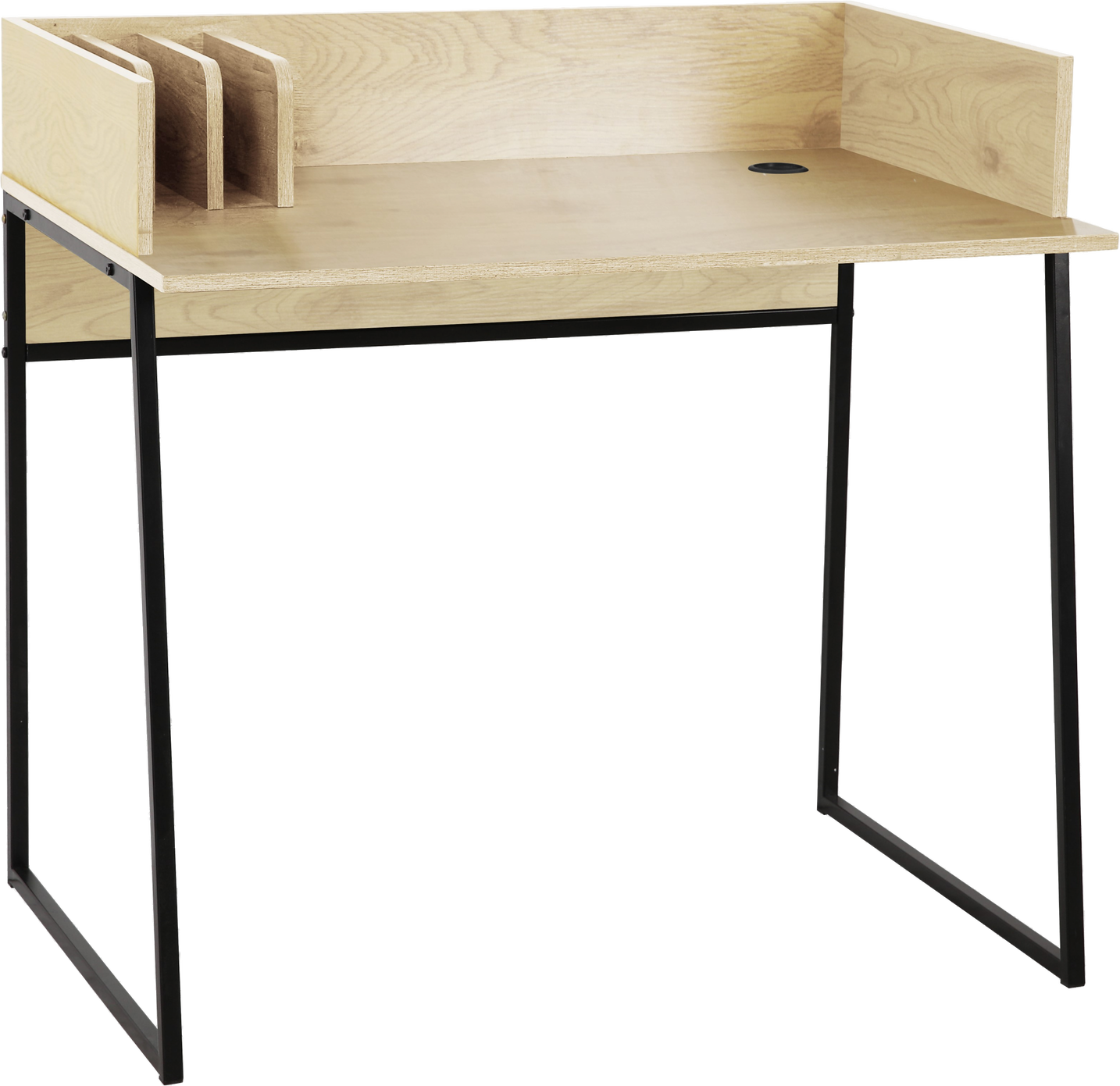 Skrivebord Nordlys Furniture Benton   Industrielt Skrivebord Med Hylder  Sort Metalstel  Beige Trælook H88ã B90ã D48â Cm