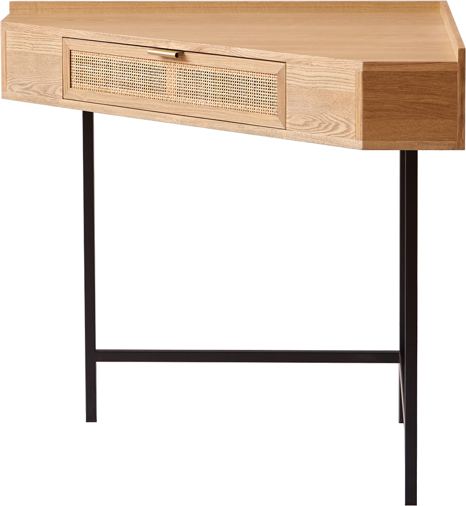 Skrivebord Nordlys Furniture Seto Hjørneoptimeret Rattanbordplade Sort Metalstel Med   Skuffer 80ã 80 Cm