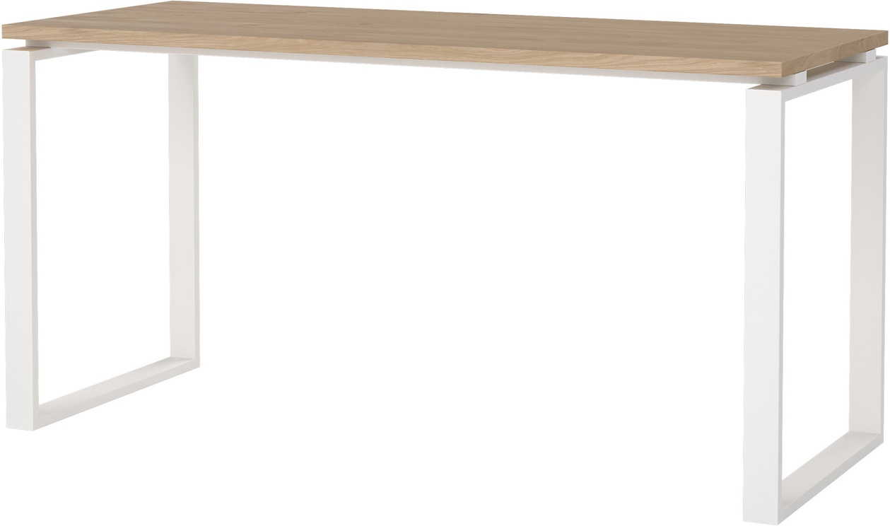 Skrivebord Vesterholm Formé 150x60 Cm Hvid Jackson Hickory   Hvidt Stålstel  Dansk Fsc