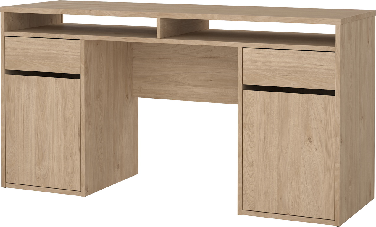Skrivebord Vesterholm Function Plus   Jackson Hickory Folie 149x48 Cm  Kompakt Arbejdsbord Med   Skabe    Skuffer  Dansk Fsc-spånplade