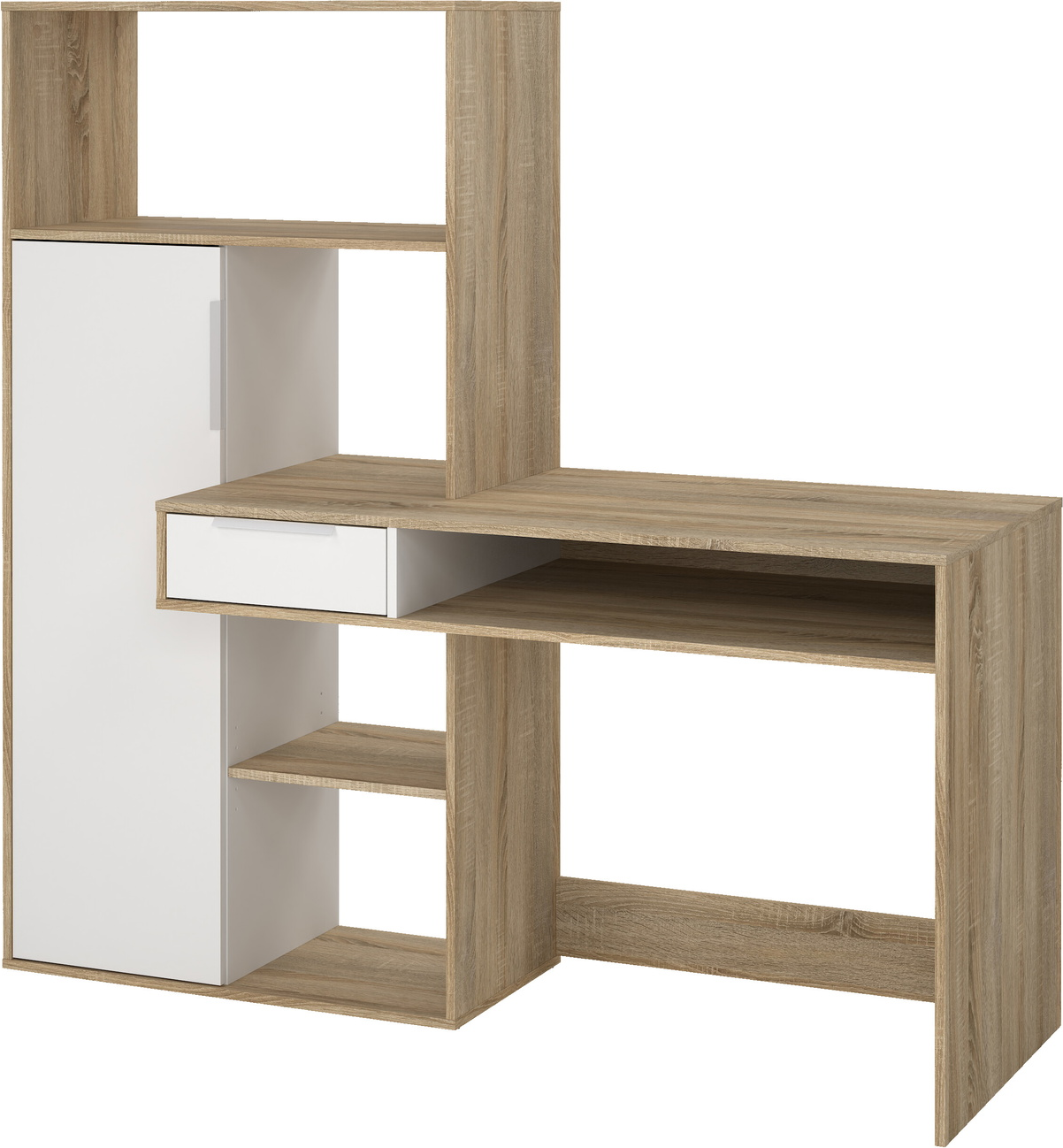 Skrivebord Vesterholm Function Plus Vægmonteret  Natur Hvid  H155   B163   D60 Cm  Med Skuffe   Hylder  Fsc