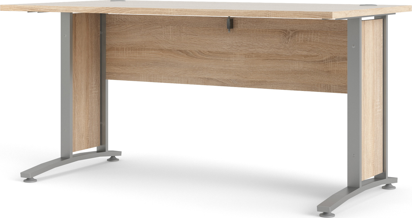 Skrivebord Vesterholm Prima 150x80 Cm Egestruktur Natur Grå Med Sølvgråt Stel  Spånplade Med Folie