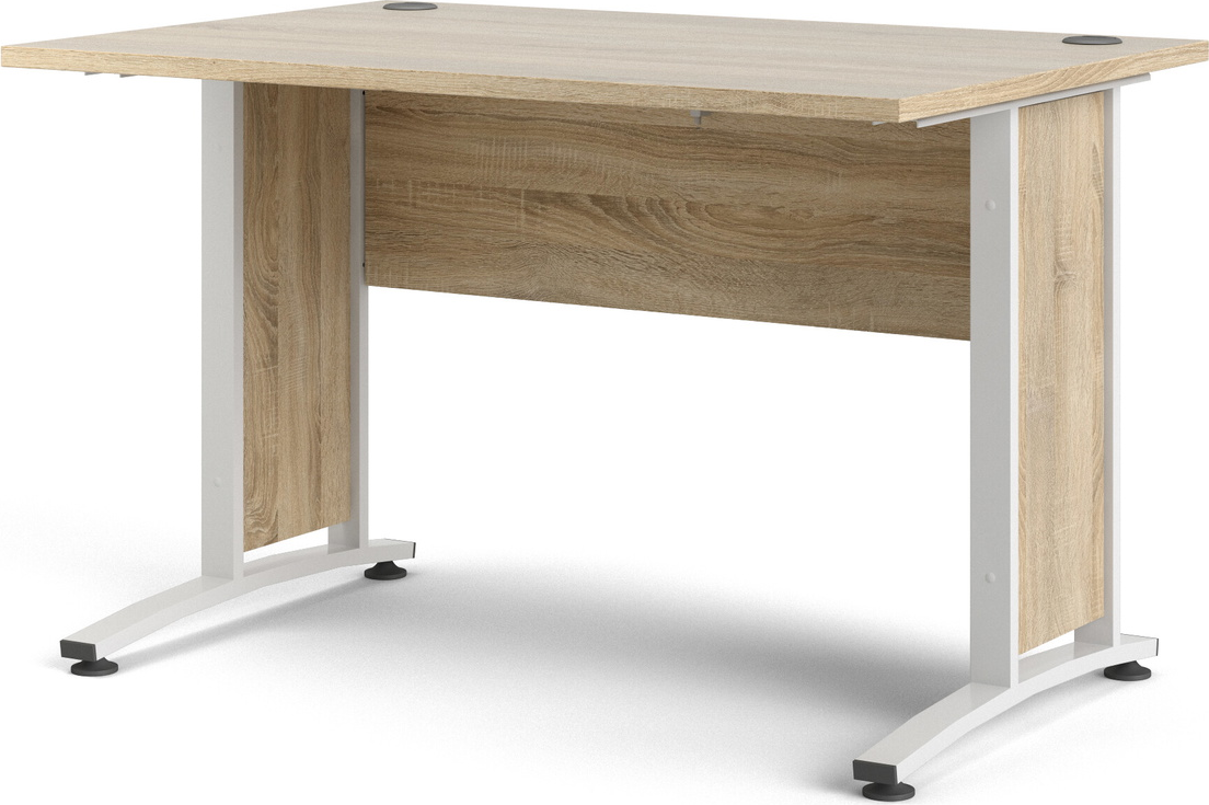 Skrivebord Vesterholm Prima 120x80 Cm Natur Hvid  Foliebelagt Spånplade  Stål Plast Ben  Kabelgennemføringer  Fremstillet   Danmark