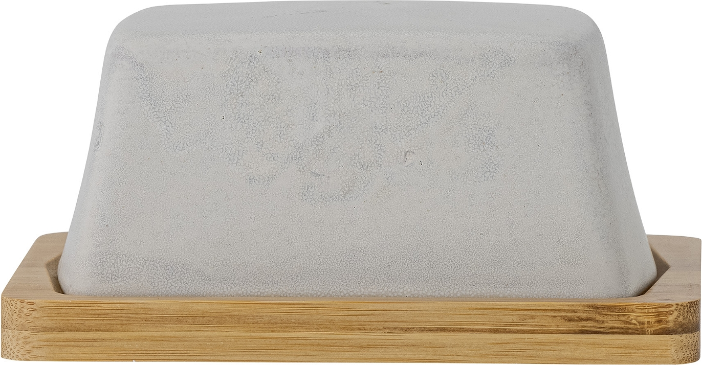 Smørboks Bloomingville Josefine   Gråt Stentøj Med Træbase   5x12x16 Cm
