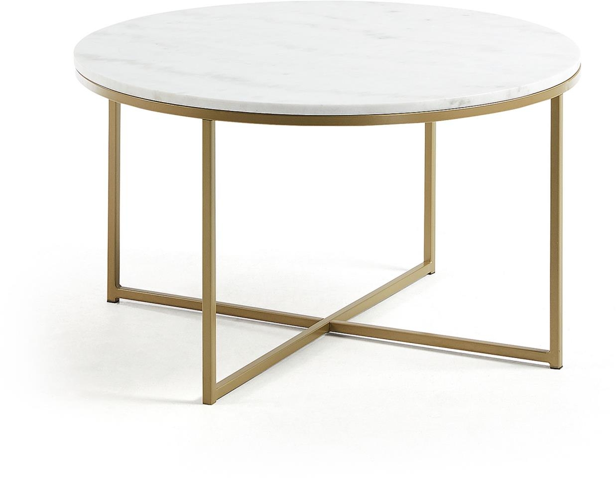 Sofabord Kaffebord Kave Home Sheffield Rund Hvid Marmor Guld Metal ø80 Cm