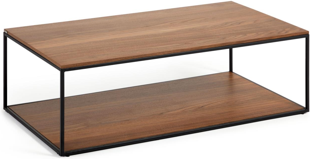 Sofabord Kaffebord Kave Home Yoana Valnødetræfinér Med Mat Sort Metalramme H35xb110xd60 Cm Vintage Industrielt Design