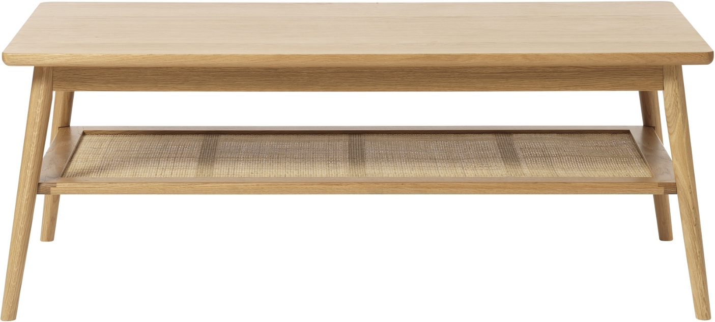 Sofabord Barrali i Natur Egetræ med Rattan Hylde 60x120 cm
