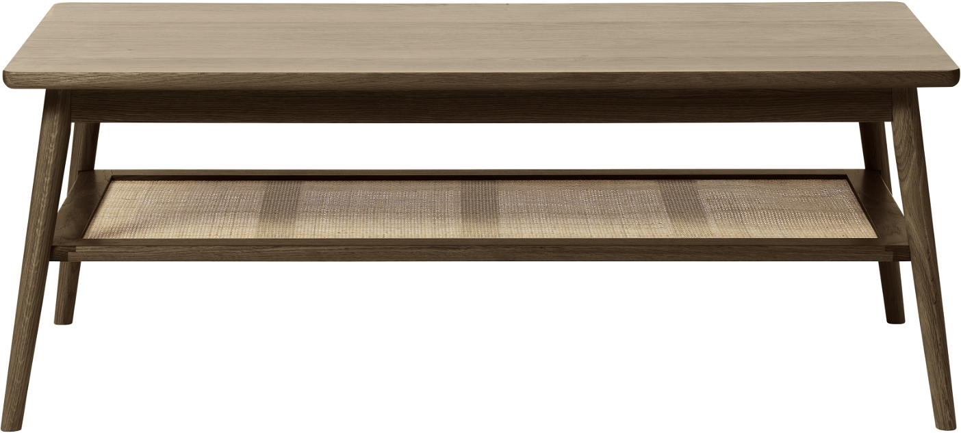 Sofabord Nordique Design Barrali   Røget Egetræ Med Rattan Hylde H45xb60xl120 Cm