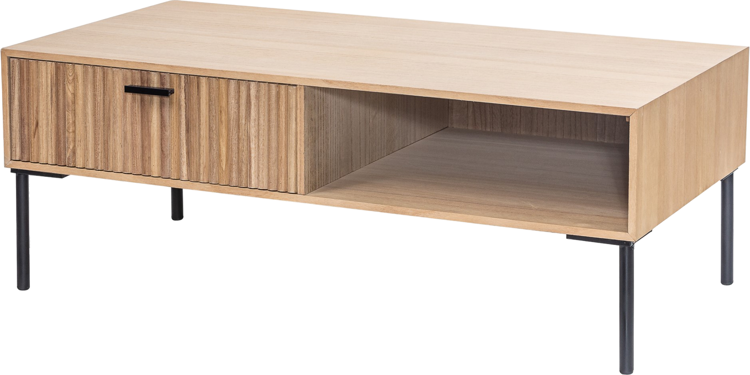 Sofabord Nordlys Furniture Maya   Lakeret Asketræ  Sort Metalramme Med Skjult Skuffe  110x58x41 Cm